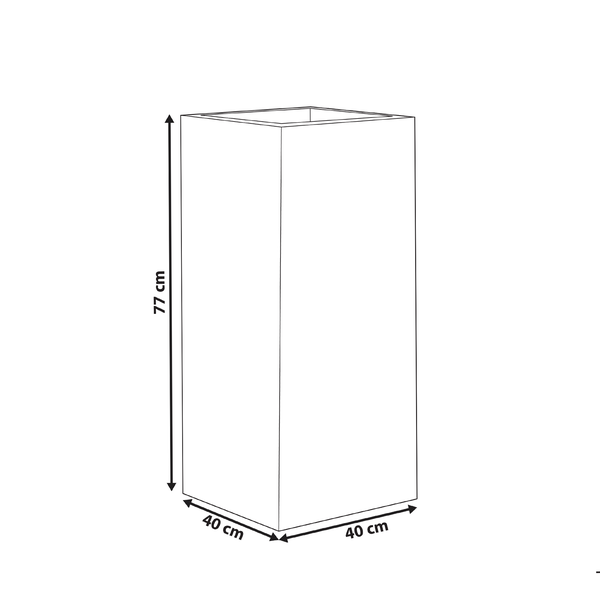 Abbildung eines Pflanzgefäßes mit den Maßen 40 x 40 x 77 cm.