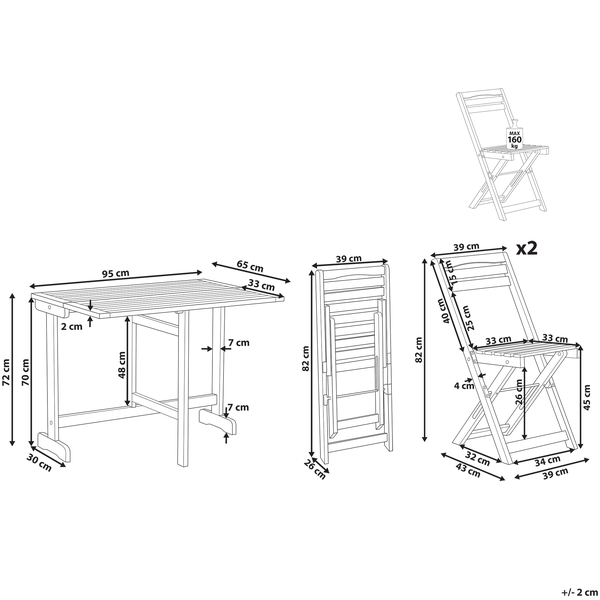 Bistro Set klappbar LENOLA Akazienholz Braun