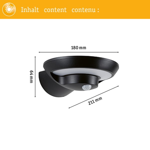 Solar LED Außenwandleuchte Bordola Dämmerungsgesteuerter Bewegungsmelder (IR) IP44 180x211mm 3000K 3,5W 220lm 3,7V Anthrazit Kunststoff