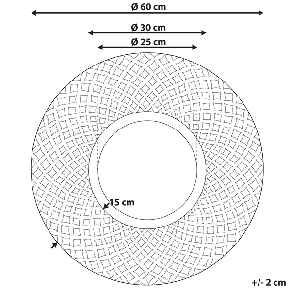 Technische Zeichnung eines runden Produkts mit den Durchmessern 60 cm, 30 cm und 25 cm