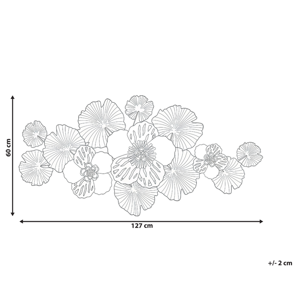 Abmessungen der Metallwanddekoration mit Blumenmuster: 127 cm breit und 60 cm hoch