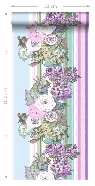 ESTAhome Tapete Blumenmuster Helllila und Blau - 53 cm x 10.05 m - 138114