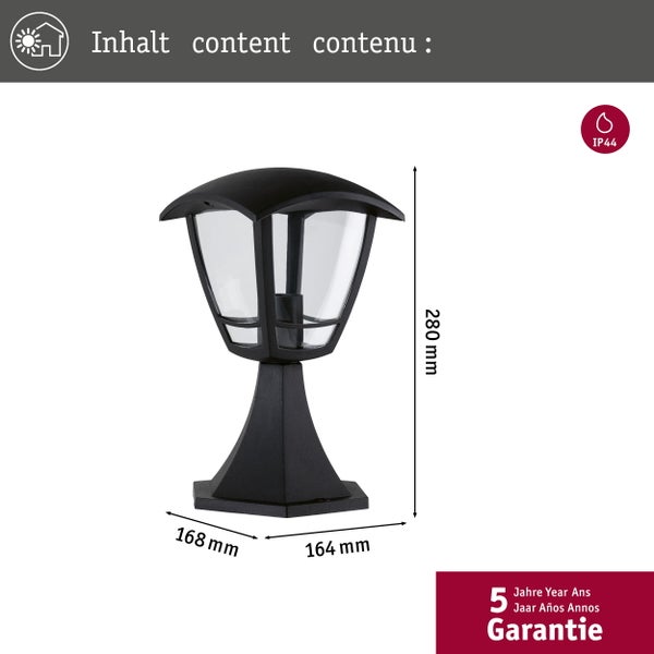 Pollerleuchte Classic Curved IP44 280mm max. 12W 230V Klar, Schwarz E27 Kunststoff