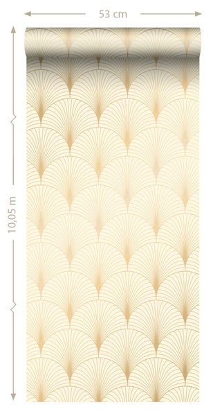 ESTAhome Tapete Art Decó Muster Beige und Gold - 53 cm x 10.05 m - 139458