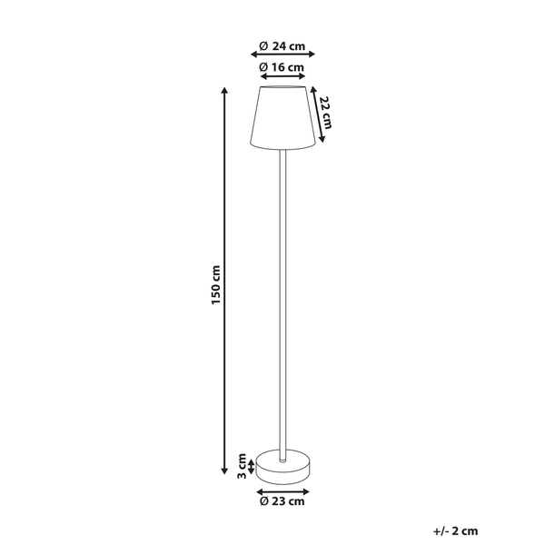 Technische Zeichnung einer Stehlampe mit Maßangaben