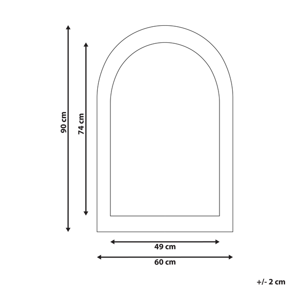 Technische Zeichnung eines Spiegels mit den Maßen 90 mal 60 Zentimeter