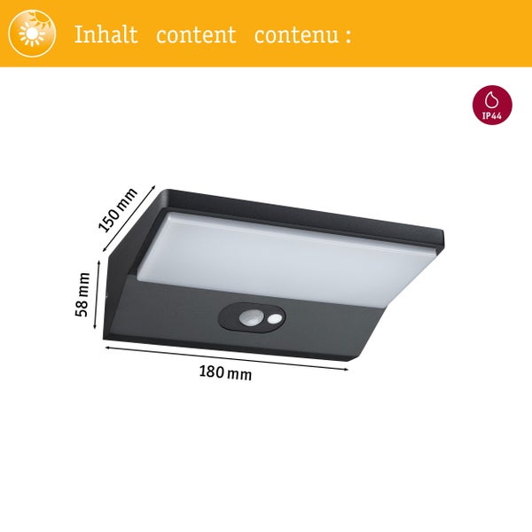 Solar LED Außenwandleuchte Ronas Bewegungsmelder IP44 3000K 180lm Dunkelgrau