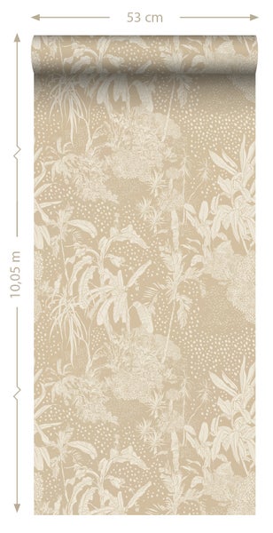 ESTAhome Tapete tropische Blätter Hellbeige - 50 x 900 cm - 139888