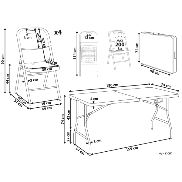 Gartenmöbel Set 4-Sitzer CUGNOLI klappbar Weiß