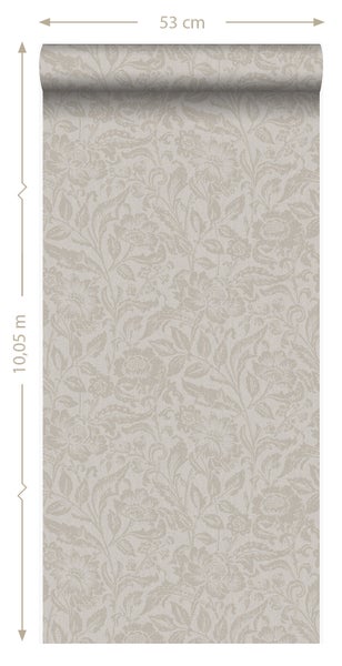 Origin Wallcoverings Tapete Blumen Helltaupe - 53 cm x 10.05 m - 347023