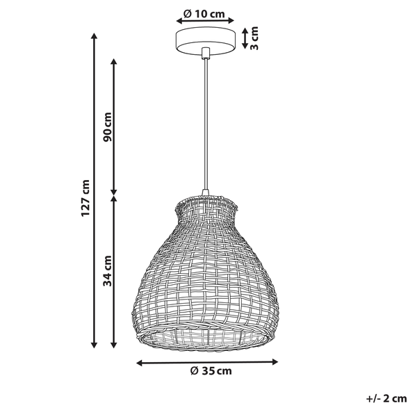 Abmessungen einer Hängeleuchte mit geflochtenem Lampenschirm, Durchmesser 35 cm