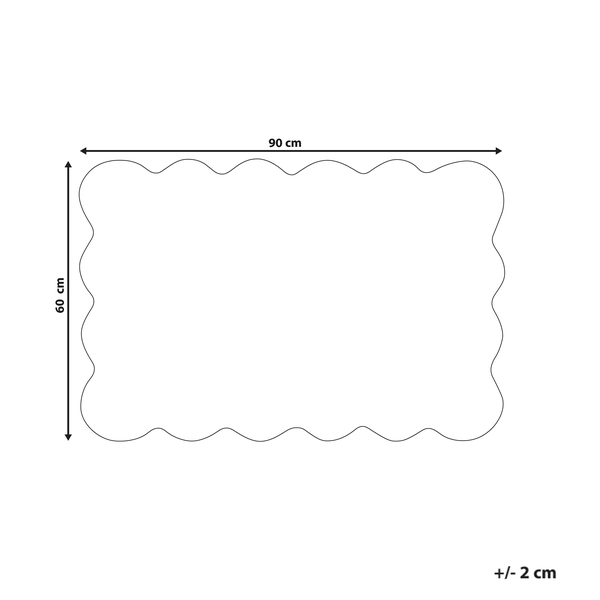 Abmessungen einer rechteckigen Platte mit gewelltem Rand: 90 cm x 60 cm