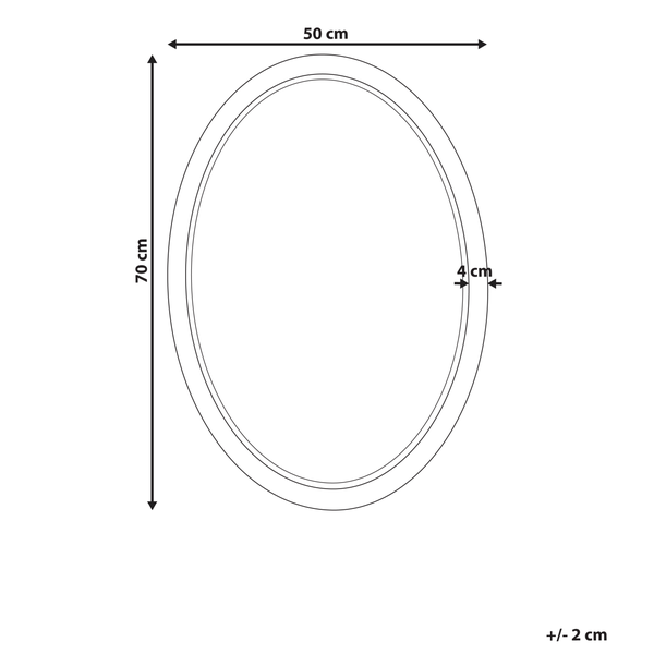 Technische Zeichnung eines Spiegels mit den Maßen 70 mal 50 Zentimeter