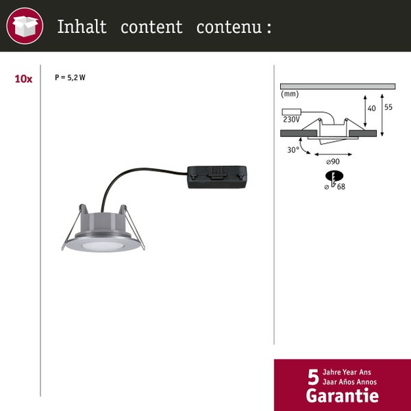 LED Einbauleuchte Calla Basisset schwenkbar IP65 rund 90mm 30° 10x5,2W 10x460lm 230V dimmbar 4000K Chrom matt