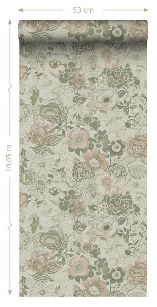 ESTAhome Tapete Blumenmuster Graugrün - 50 x 900 cm - 139765