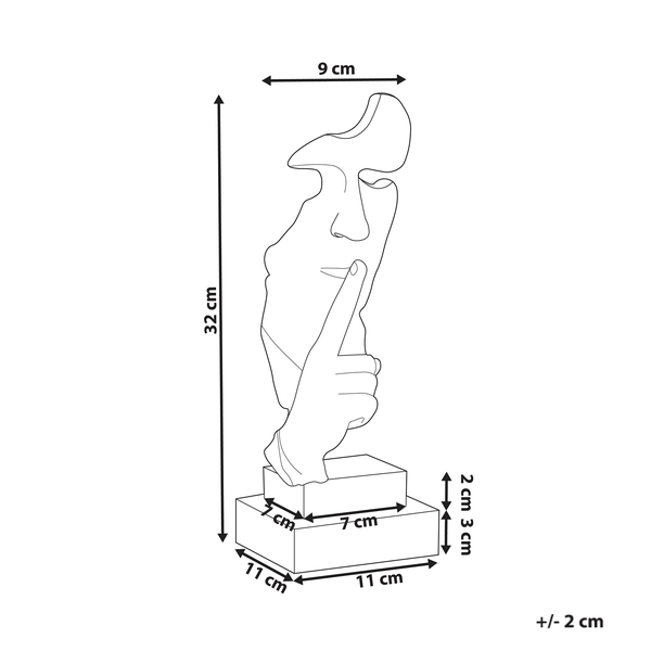 Abmessungen einer Gesichtsskulptur mit Finger auf dem Mund