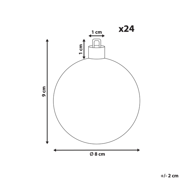 Abmessungen einer Weihnachtskugel im 24er Set.