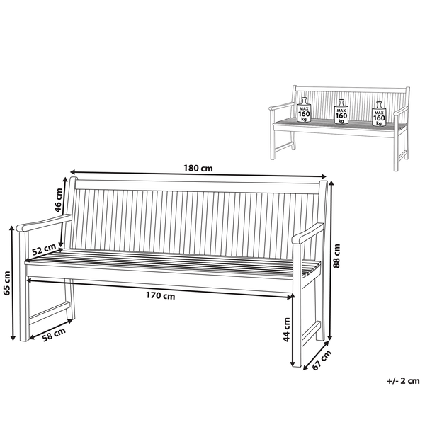 Gartenbank VIVARA 180 cm zertifiziertes Akazienholz Hellbraun