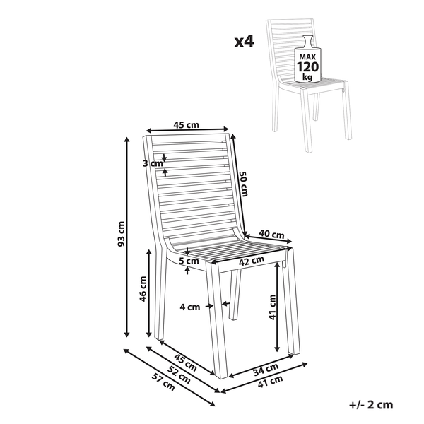 Gartenstuhl 4er Set OMBRIANO zertifiziertes Akazienholz Hellbraun