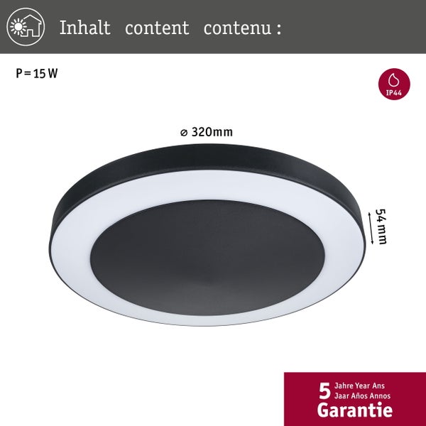 LED Deckenleuchte Circula Dämmerungssensor Dämmerungsgesteuerter Bewegungsmelder (IR) seewasserresistent IP44 rund 320mm 3000K 14W 880lm 230V Anthrazit Kunststoff
