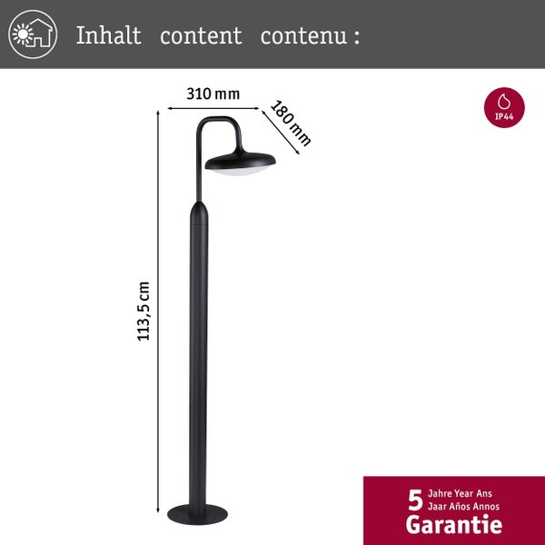 LED Pollerleuchte Nostro seewasserresistent IP44 rund 1135mm 3000K 10W 900lm 230V Anthrazit Aluminium