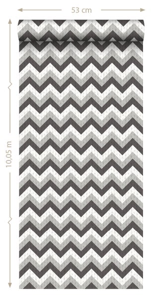 ESTAhome Tapete Zickzack-Motiv Schwarz und Grau - 53 cm x 10.05 m - 138138