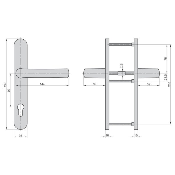 BASI Schmalrahmen-Drücker-Garnitur rund SR 4100 PZ aus Edelstahl 92/8 mm für Türstärken von 45-82 mm geeignet fest-/drehbare Drücker-Lagerung nicht sichtbare Verschraubung Rückholfedermechanismus