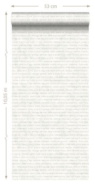 ESTAhome Tapete Texte Grau auf weißem meliertem Hintergrund - 53 cm x 10.05 m - 148339