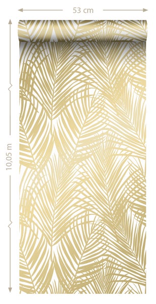 ESTAhome Tapete Palmblätter Gold und Weiß - 53 cm x 10.05 m - 139301