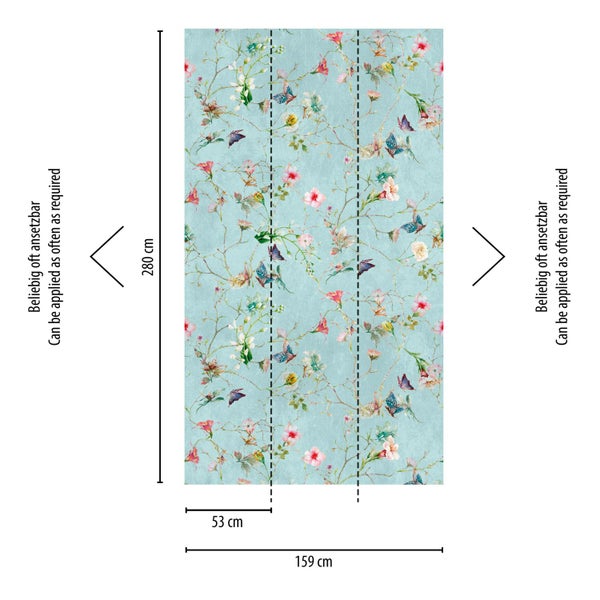 Tapete mit Blumen- und Schmetterlingsmuster, 280 cm hoch und 159 cm breit