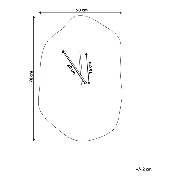 Maße des Spiegels: 78 cm hoch und 50 cm breit, Tiefe der Spiegelaufhängung: 16 bis 20 cm