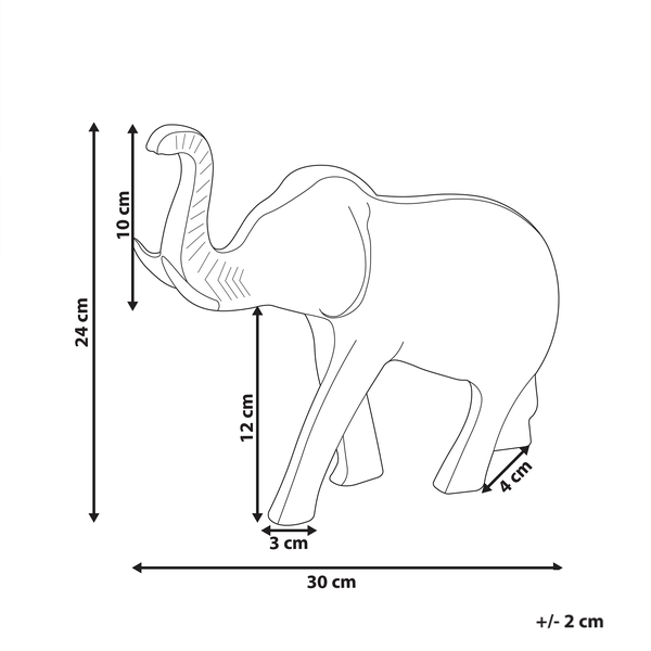 Abbildung einer Elefantenfigur mit Maßangaben.