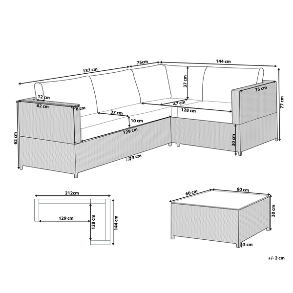 Garten Ecksofa mit Tisch 4-Sitzer AVOLA linksseitig Polyrattan Cremeweiß