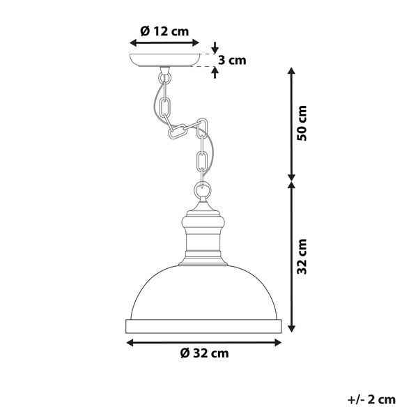 Technische Zeichnung einer Pendelleuchte mit Maßangaben