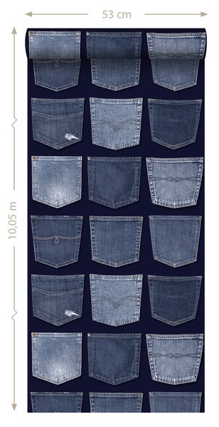 ESTAhome Tapete Jeanstaschen Blau - 53 cm x 10.05 m - 137741