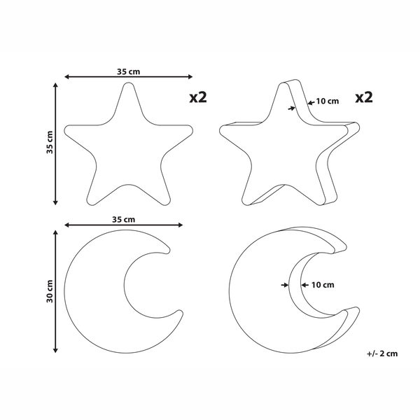 Abmessungen von Stern- und Mondlampen, jeweils zweifach