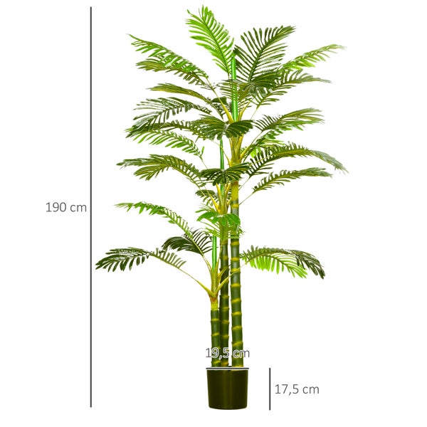 HOMCOM Künstliche Palme 190 cm Kunstpflanze, Plastik künstliche Pflanzen im Topf Kunstpalme, Fake Plant für Wohnzimmer Schlafzimmer Büro Garten moderne Dekoration Geschenk