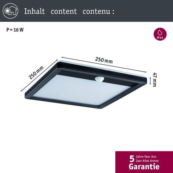 LED Außenpanel Lamina Backlight Dämmerungsgesteuerter Bewegungsmelder (IR) insektenfreundlich IP44 eckig 250x47mm Tunable Warm 14W 920lm 230V Schwarz Kunststoff
