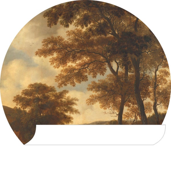 ESTAhome selbstklebende runde Tapete bewaldete Landschaft Orange - Ø 70 cm - 158988