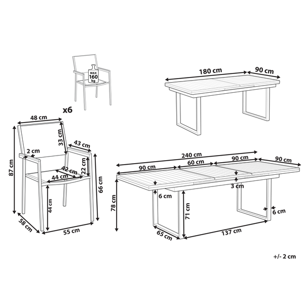 Gartenmöbel Set 6-Sitzer VALCANETTO/GROSSETO Metall Weiß