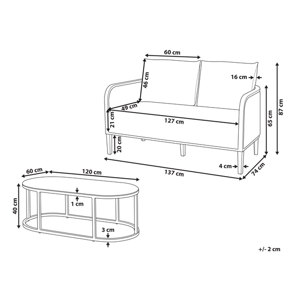 Lounge Set mit Tisch 2-Sitzer MONTEFALCO Metall Weiß