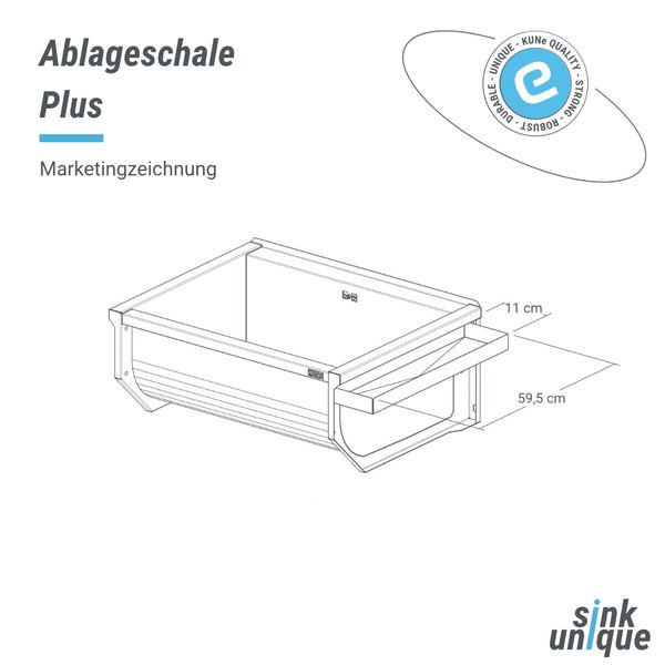 Skizze der Ablageschale Plus mit den Maßen 11 cm und 59,5 cm