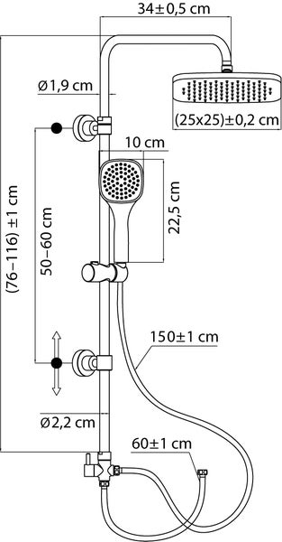 Calmwaters® Duschsystem Chrom, mit Regendusche & Handbrause, je 1 Strahlart, Regendusche, Anti-Kalk, höhenverstellbar, Kleben oder Bohren, 20DP6173