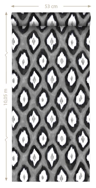 Origin Wallcoverings Tapete Ikat-Motiv Schwarz und Weiß - 53 cm x 10.05 m - 346919