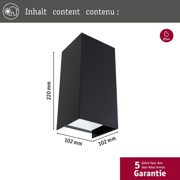 LED Wandleuchte Flame IP44 eckig 102x100mm 3000K 2x5,8W 2x540lm 230V 105° Anthrazit Aluminium