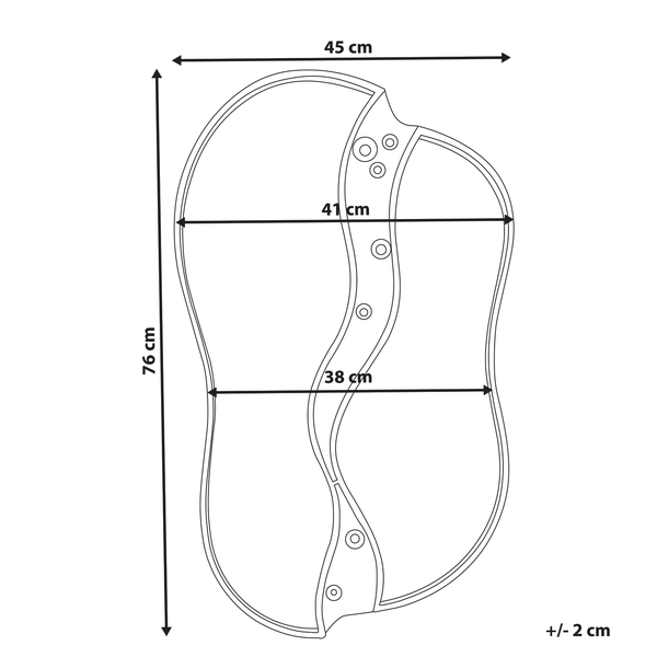 Skizze einer Duschwanne mit den Maßen 76 cm Länge und 45 cm Breite