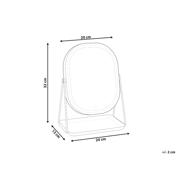 Abmessungen eines Kosmetikspiegels mit LED-Beleuchtung, 32 cm hoch und 20 cm breit