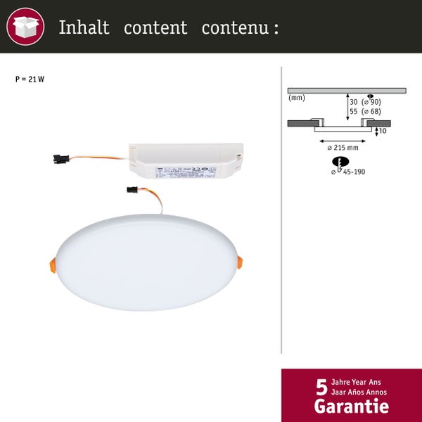 VariFit LED Einbaupanel Veluna IP44 rund 215mm 17W 1300lm White Switch Transparent