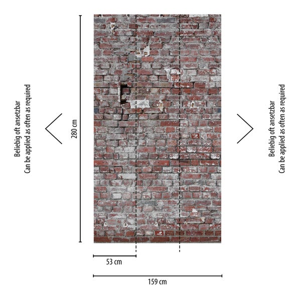 Maße der Fototapete Backsteinmauer: 159 cm breit, 280 cm hoch