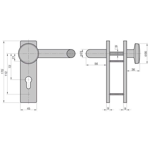 BASI FS-Wechsel-Beschlag ZT/FS 2100 - PZ 72/9 mm Alu F1 Kurzschild eckig geprüft nach DIN 18273
